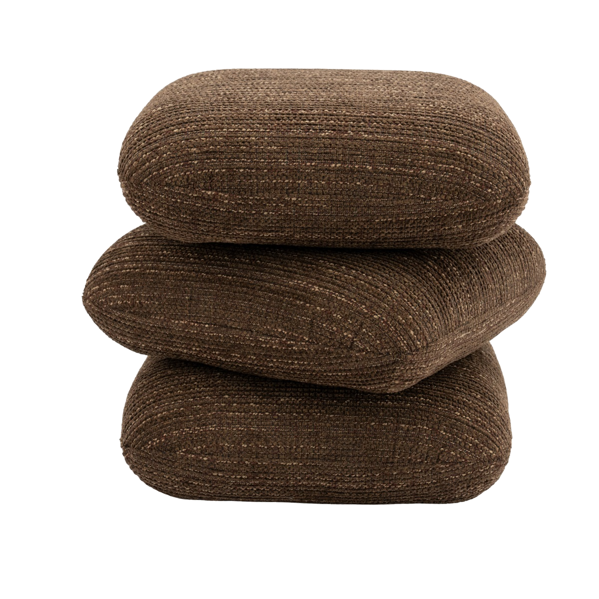 Poef Pillowscape Pluto donkerbruin van BY BOO met drie gestapelde kussenlagen